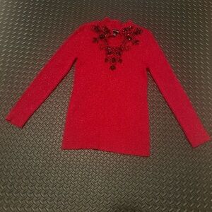Lauren Michelle Red Long Sleeve Top with Black Embellishments